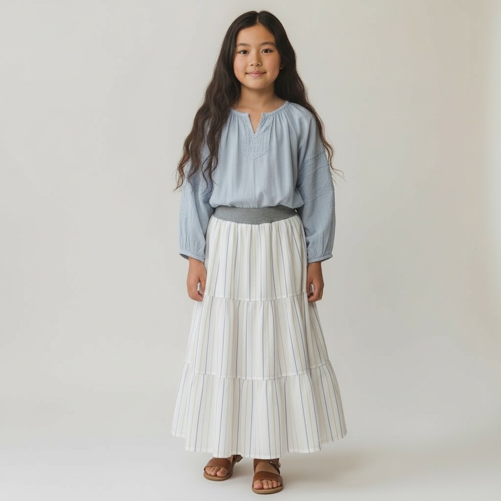 Skirt Girls M‎ 8 Maxi Colorful Stripe Ruffle Tier Line Cotton Mom and Pop's Kids
